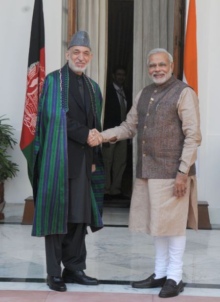 Prime Minister Narendra Modi and Afghan President Hamid Karzai