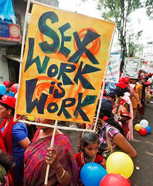 A rally by sex workers in Sonagachi, West Bengal.