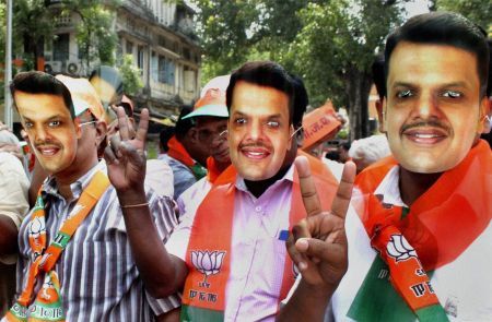 BJP workers celebrate in Mumbai