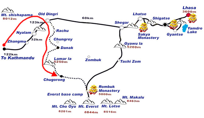 Route map: Kathmandu to Everest Base Camp