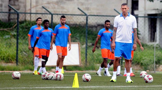 Marco Materazzi during a training session in Chennai