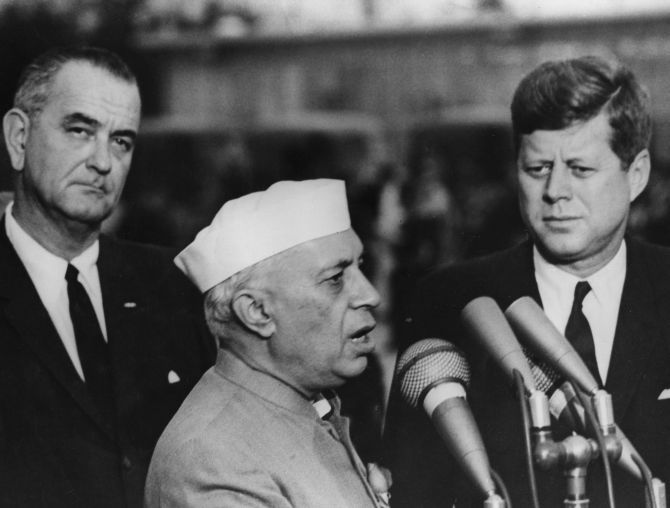Prime Minister Jawaharlal Nehru with President John F Kennedy and Vice-President Lyndon Baines Johnson, Washington, DC