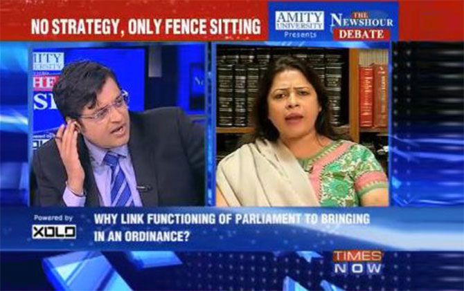 Arnab Goswami on the NewsHour episode with the BJP's Meenakshi Lekhi.