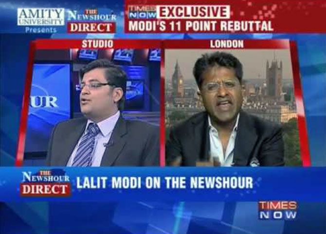 Arnab Goswami appears to have Lalit Modi all worked up.