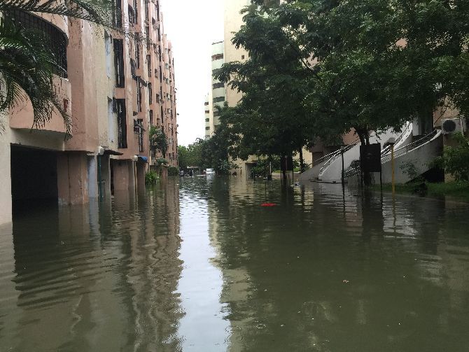 The flooded housing complex