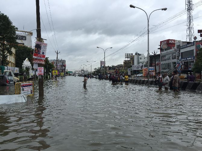 A flooded Velachery street in Chennai