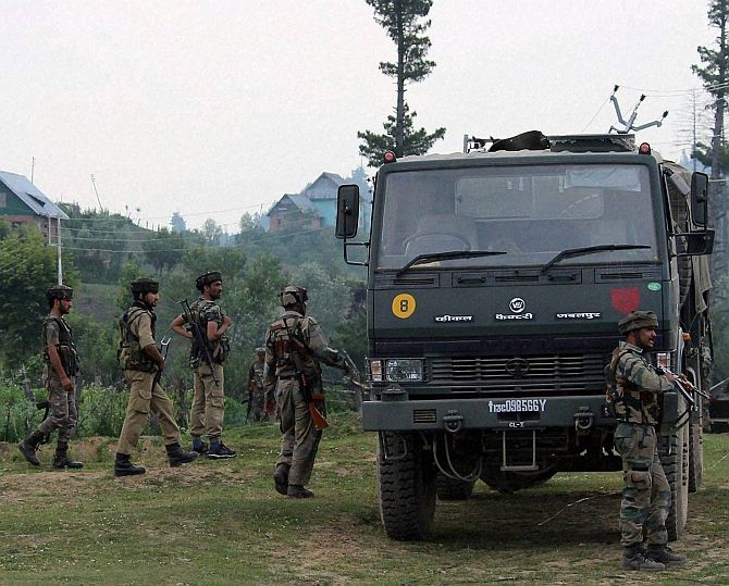 A CRPF patrol in Kashmir