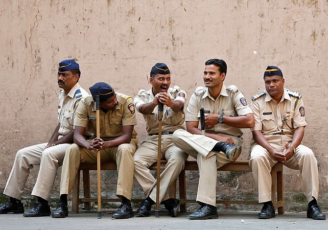Policemen on bandobast duty in Mumbai.