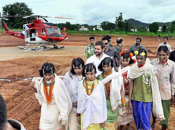 Rahul Gandhi with tribals in Niyamgiri