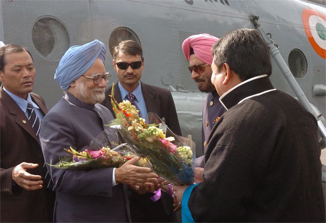 Then prime minister Dr Manmohan Singh at Itanagar airport.
