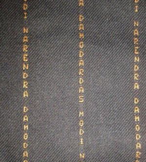 PM's suit with his name woven on it