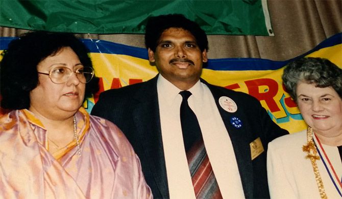 John Abraham, centre, with Dr Najma Heptullah, left.