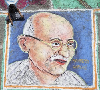 A painting of Gandhiji
