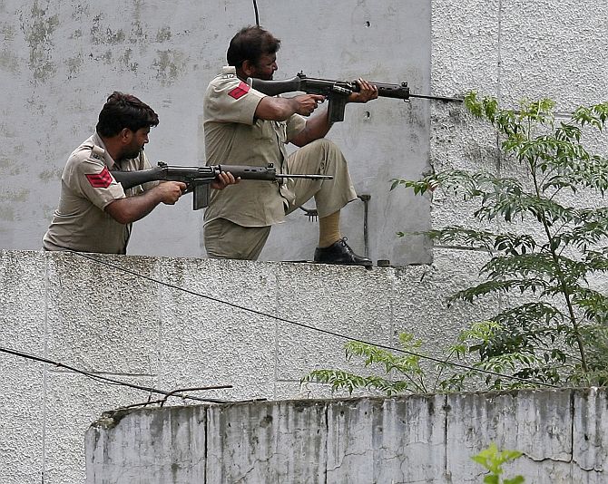 Policemen in a gun-battle with terrorists in Dina Nagar, Punjab