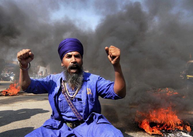 A protester in Punjab. Photograph: PTI