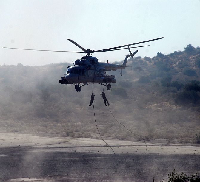 Indian troops during a military exercise in Rajasthan last year.Photograph: Indian Army