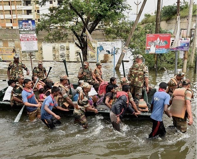 A rescue in Chennai. Photograph: PTI