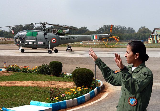 One of the Indian Air Force's lady  helicopter pilots. Photograph: Rajesh Karkera/Rediff.com