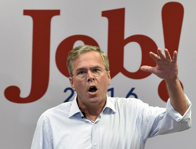 Jeb Bush speaks at a rally in Las Vegas, September 17. Photograph: David Becker/Reuters
