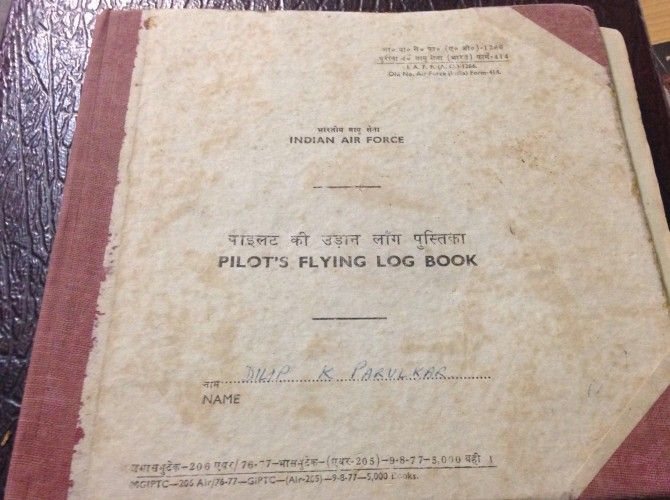 One of fighter pilot Parulkar's flying log books