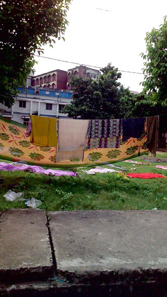 Clothes hang out to dry in Sishu Bhawan.