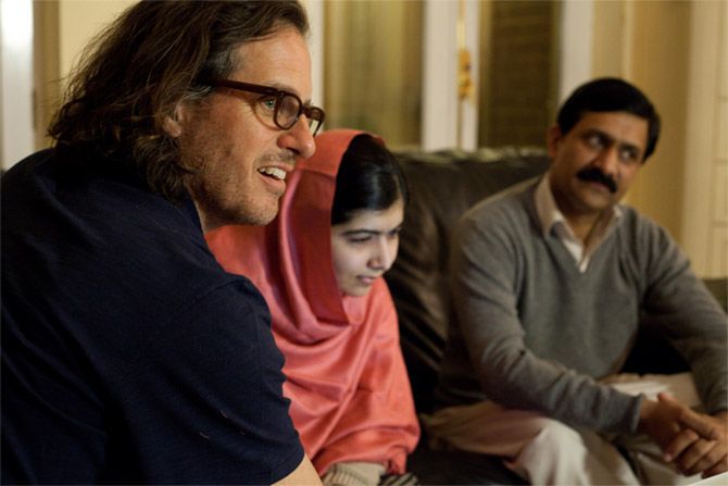 David Guggenheim, Malala and her father Ziauddin Yousafzai.