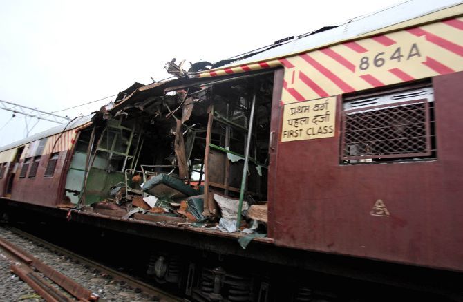 A train bombed in the July 11, 2006 terror attacks in Mumbai.