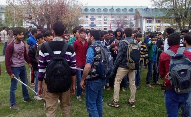 Students protest on the NIT Srinagar campus. Photograph: Umar Ganie.