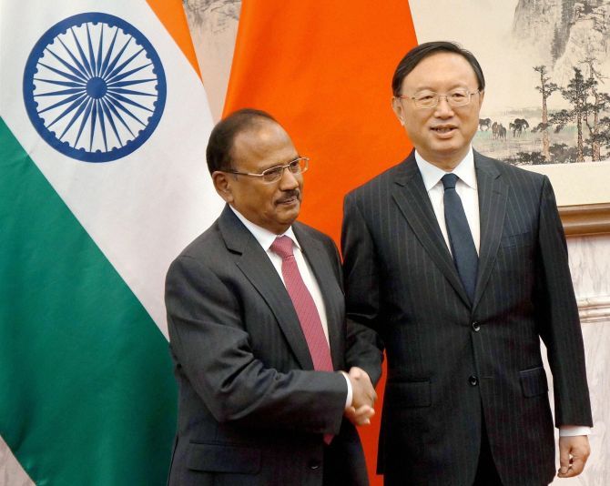 National Security Advisor Ajit Doval and Chinese State Councillor Yang Jiechi in Beijing, April 21, 2016. Photograph: PTI