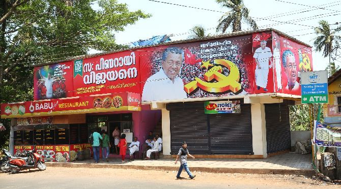 Pinarayi village, home to CM-aspirant Pinarayi Vijayan, plastered with CPI-M posters