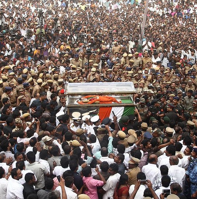 Crowds outside Rajaji Hall, Chennai