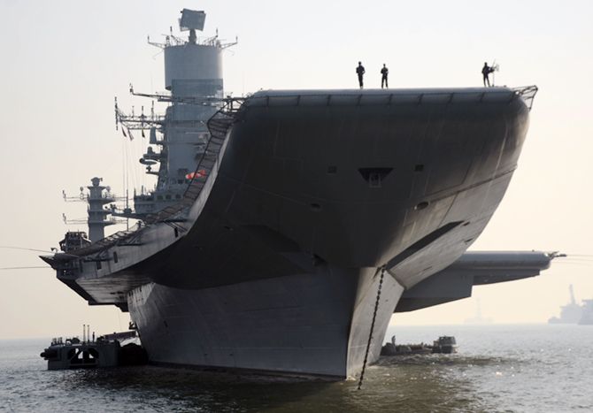 The INS Vikramaditya, currently India's only aircraft carrier. Photograph: Prasanna D Zore/Rediff.com