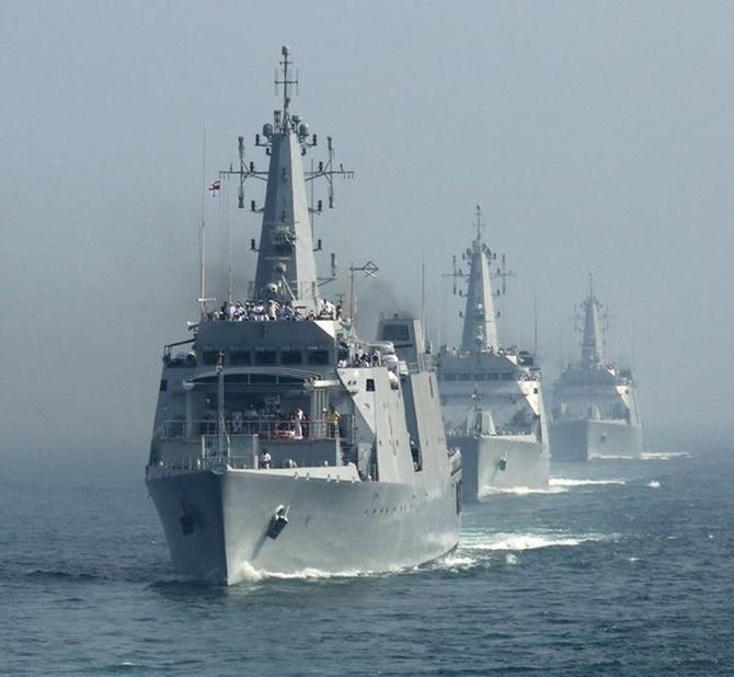 India's aircraft carrier INS Vikrant at the International Fleet Review