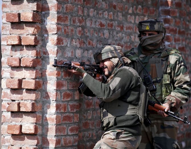 Soldiers involved in the Pampore operation in Jammu and Kashmir.