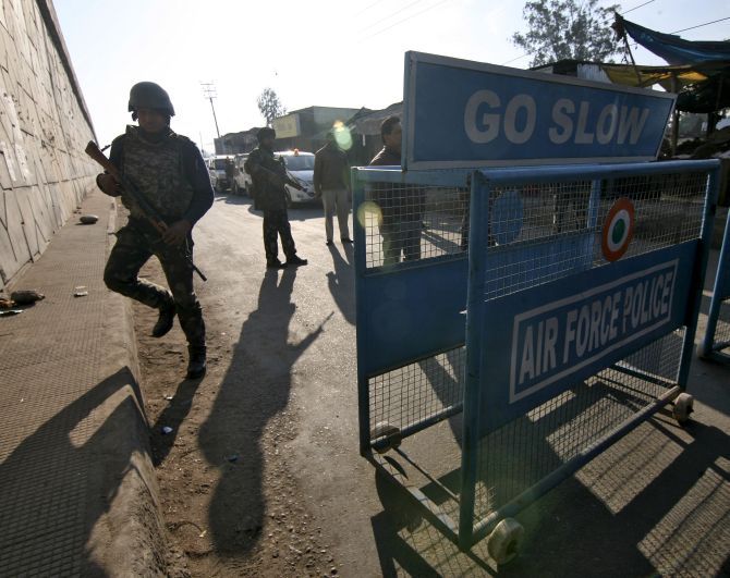 Security operations near the Indian Air Force base in Pathankot. Photograph: Mukesh Gupta/Reuters
