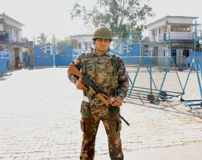 Security personnel outside Pathankot Air Base