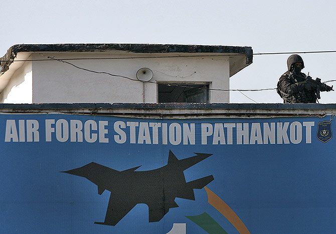 Security personnel at the Indian Air Force's Pathankot air station.
