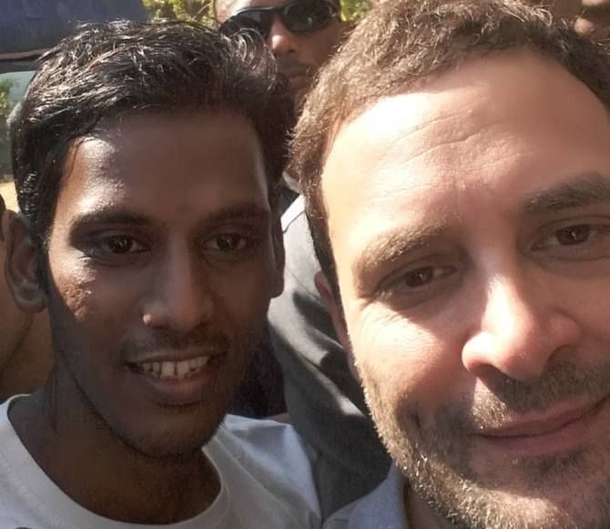 Sunil Salunke, a final year Information Technology student at Xavier's College clicked a selfie with Congress vice president Rahul Gandhi