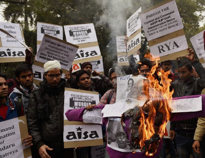 Protests against Rohith Vemula's death in Delhi