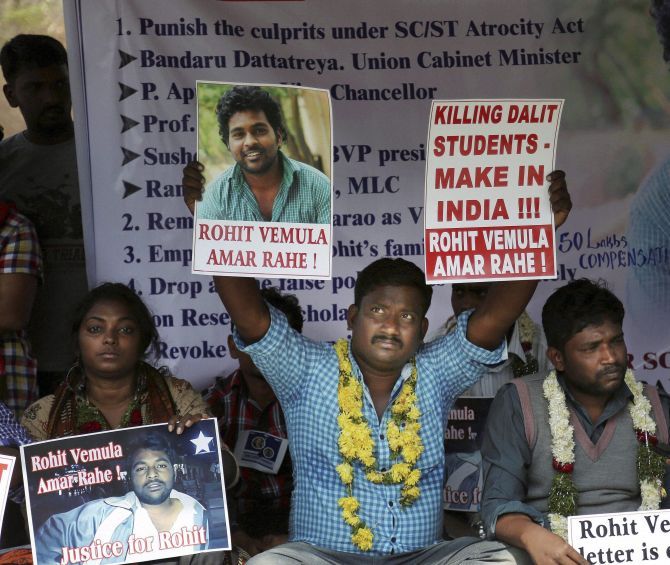 Students protest the death of Rohith Vemula
