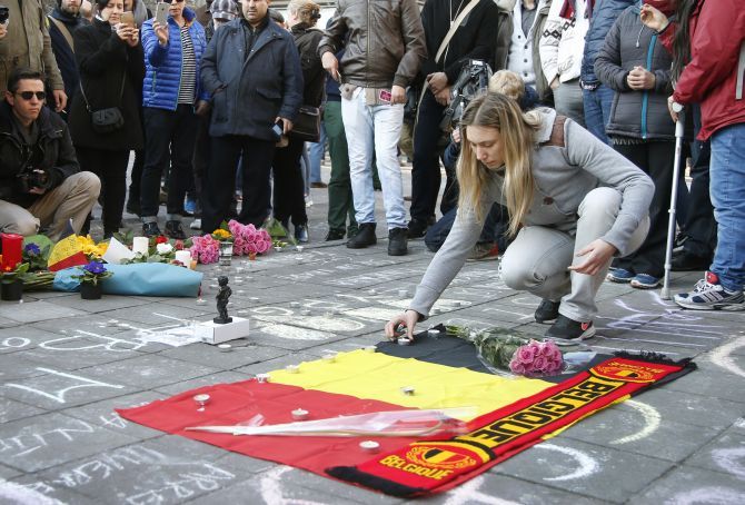 A memorial in Brussels following the March 22 terror attacks. Photograph: Charles Platiaue/Reuters