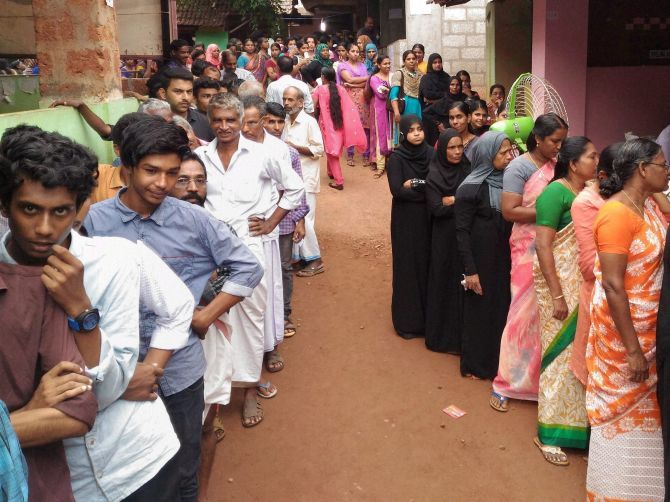 Voters at a polling station