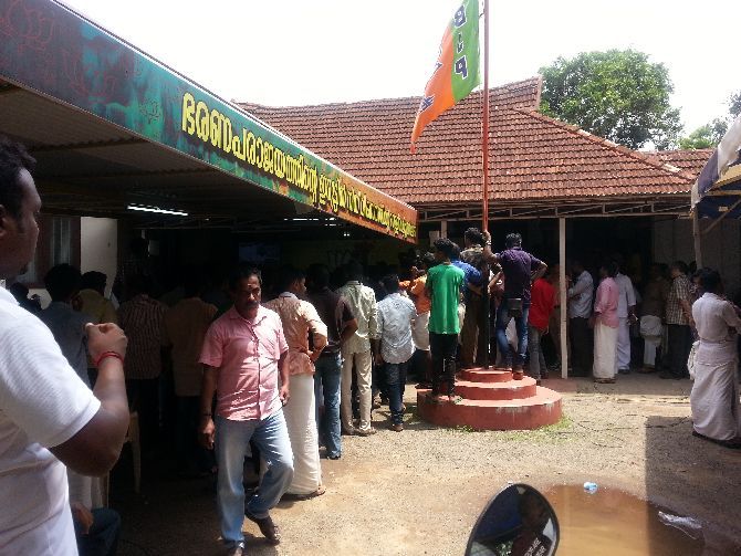 The BJP office was packed with supporters, who cheered when the lone BJP candidate won