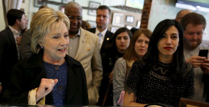 Hillary Clinton and Huma Abedin order coffee at the Urban Standard cafe in Birmingham, Alabama, February 27, 2016. Photograph: Jonathan Ernst/Reuters