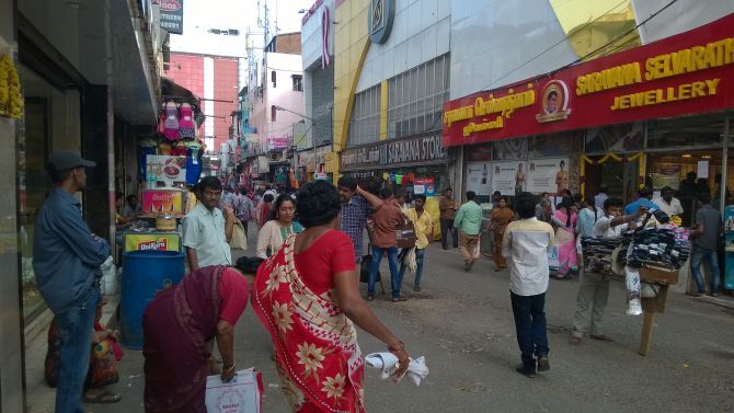 The normally bustling Ranganathan Street had little crowds