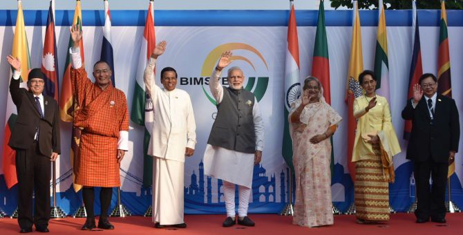 PM Narendra Modi with the BIMSTEC leaders in Goa. Photograph: Press Information Bureau