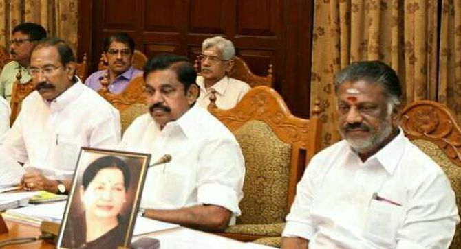 O P Paneerselvam with other cabinet ministers