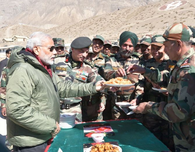 Prime Minister Narendra Modi with soldiers