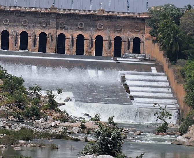 A view of the Krishnarajasagar Dam in Mysuru. Photograph: PTI