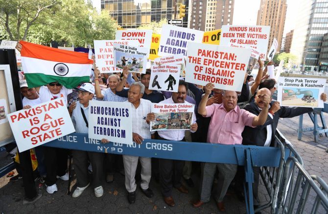 Anti-Pakistan demonstrations outside the UN